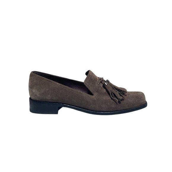 Stuart Weitzman Tassylady Suede Loafer in a Mocha Taupe Size 7 1/2" - Picture 1 of 7